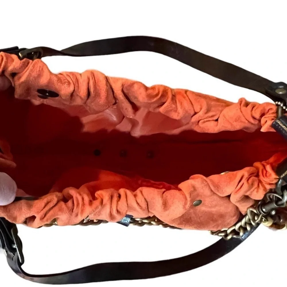 Lulu Boho Faux Suede & Leather Hobo Shoulder Bag with Chain and Bead Detailing - Picture 5 of 5